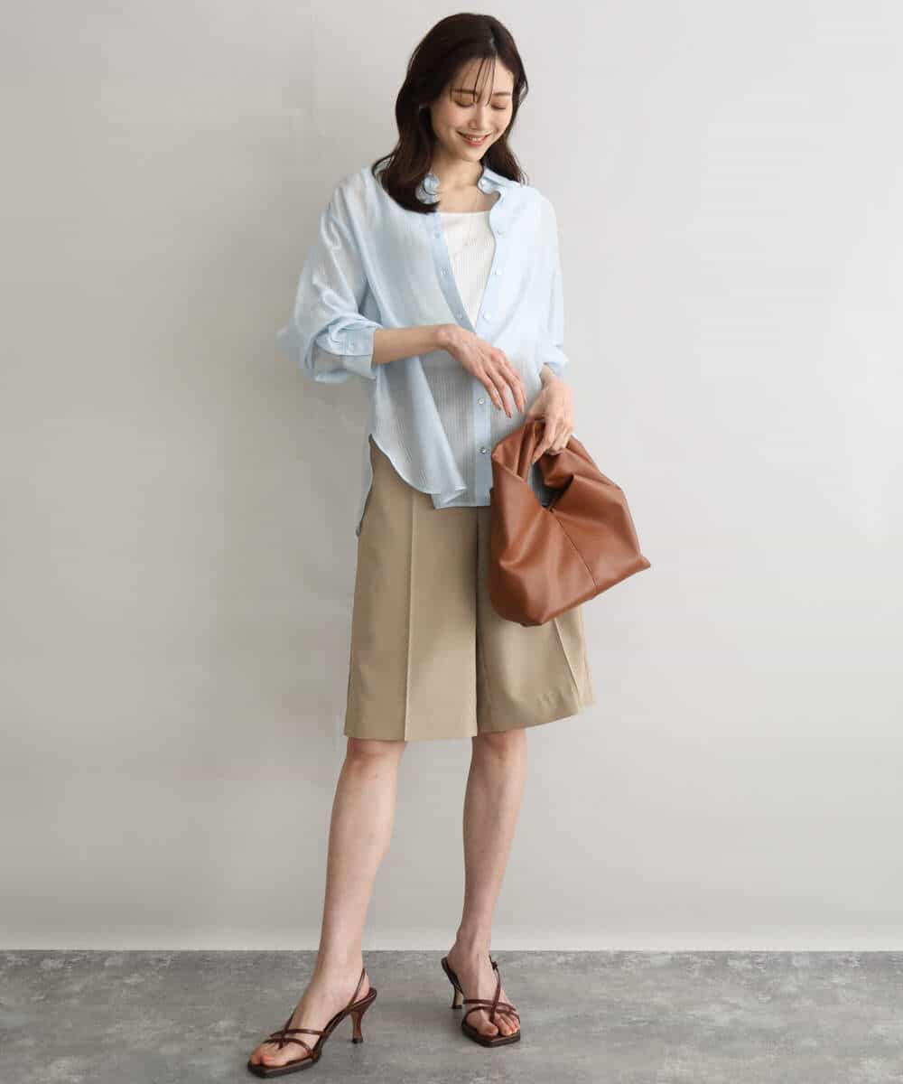FKLGD57150 MK MICHEL KLEIN(MK ミッシェルクラン) [洗える]リネンライクストレッチ ショートパンツ ベージュ
