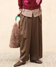 FKLJD40180 MK MICHEL KLEIN(MK ミッシェルクラン) [洗える]サテンストレッチワイドパンツ ブラウン