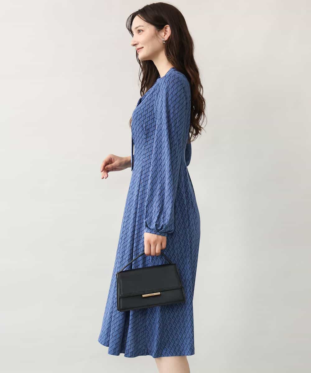 FKPJD30190 MK MICHEL KLEIN(MK ミッシェルクラン) [洗える]ダイヤ柄ジャージーワンピース ブルー