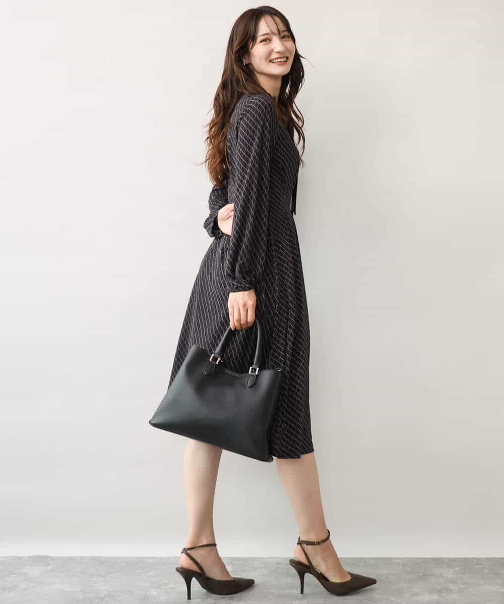 FKPJD30190 MK MICHEL KLEIN(MK ミッシェルクラン) [洗える]ダイヤ柄ジャージーワンピース ブルー
