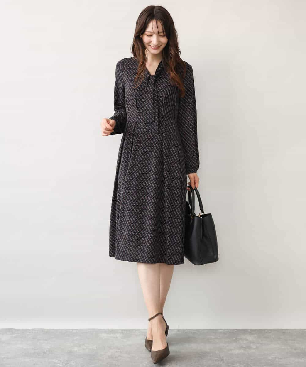 FKPJD30190 MK MICHEL KLEIN(MK ミッシェルクラン) [洗える]ダイヤ柄ジャージーワンピース ブルー