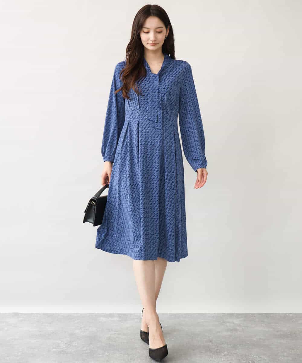FKPJD30190 MK MICHEL KLEIN(MK ミッシェルクラン) [洗える]ダイヤ柄ジャージーワンピース ブルー