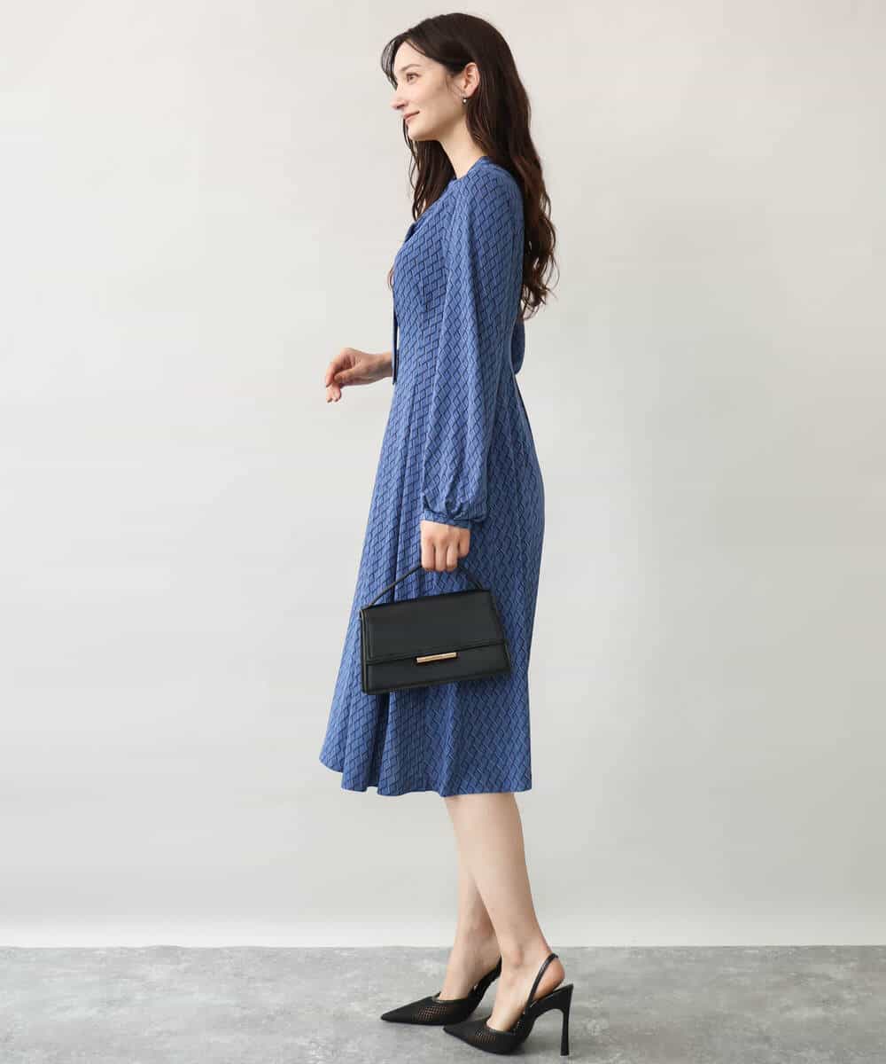 FKPJD30190 MK MICHEL KLEIN(MK ミッシェルクラン) [洗える]ダイヤ柄ジャージーワンピース ブルー