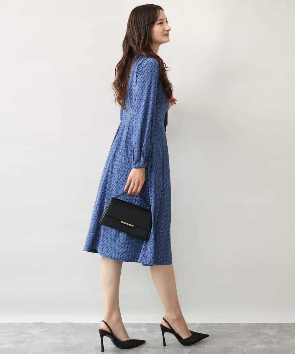 FKPJD30190 MK MICHEL KLEIN(MK ミッシェルクラン) [洗える]ダイヤ柄ジャージーワンピース ブルー