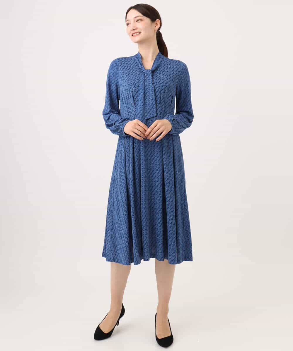 FKPJD30190 MK MICHEL KLEIN(MK ミッシェルクラン) [洗える]ダイヤ柄ジャージーワンピース ブルー