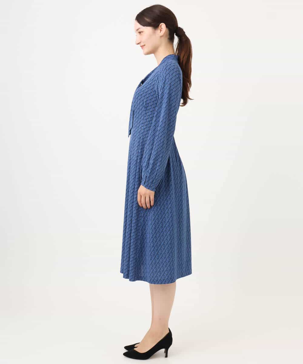 FKPJD30190 MK MICHEL KLEIN(MK ミッシェルクラン) [洗える]ダイヤ柄ジャージーワンピース ブルー