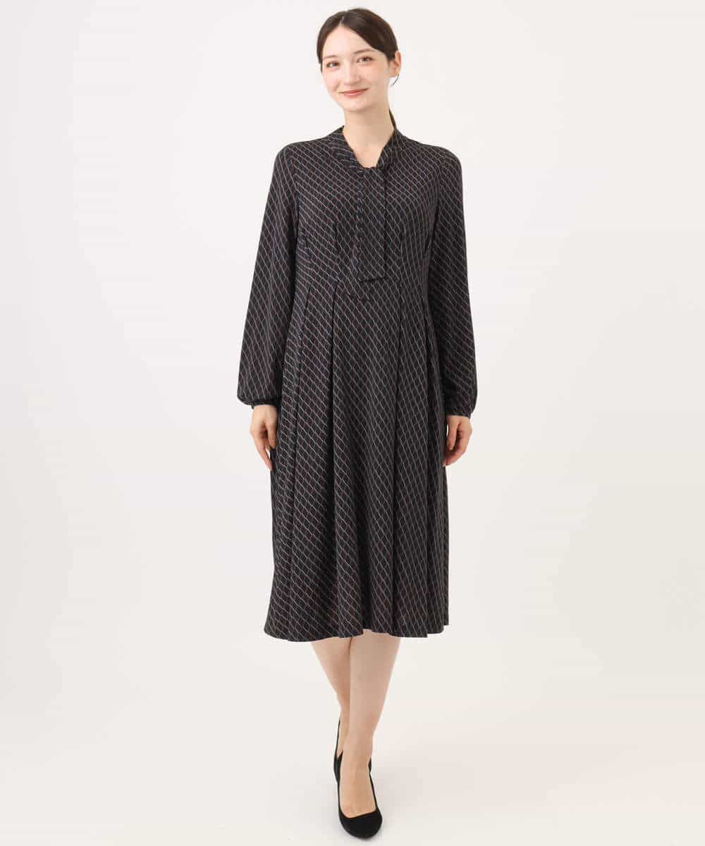 FKPJD30190 MK MICHEL KLEIN(MK ミッシェルクラン) [洗える]ダイヤ柄ジャージーワンピース ブルー