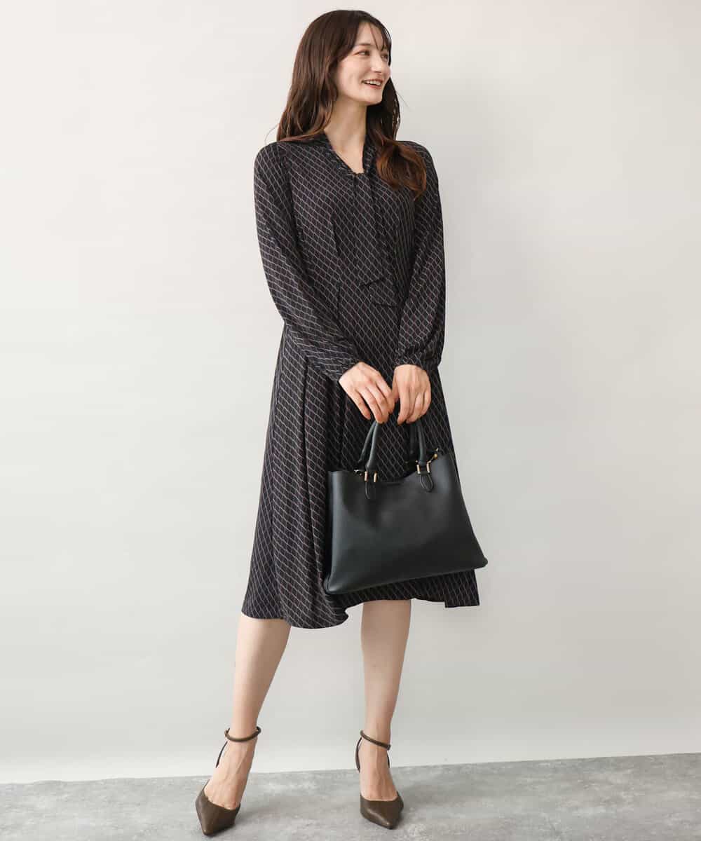 FKPJD30190 MK MICHEL KLEIN(MK ミッシェルクラン) [洗える]ダイヤ柄ジャージーワンピース ブラック