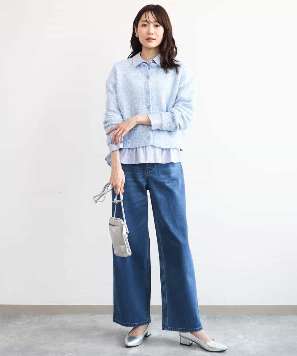 FKSAG41180 MK MICHEL KLEIN(MK ミッシェルクラン) [洗える]カノコラメツイード風ニットカーディガン ライトブルー
