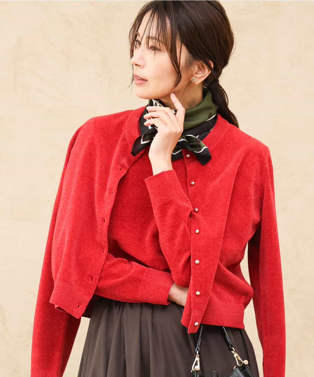 FKSAG45150 MK MICHEL KLEIN(MK ミッシェルクラン) [洗える]モールヤーンニットカーディガン レッド