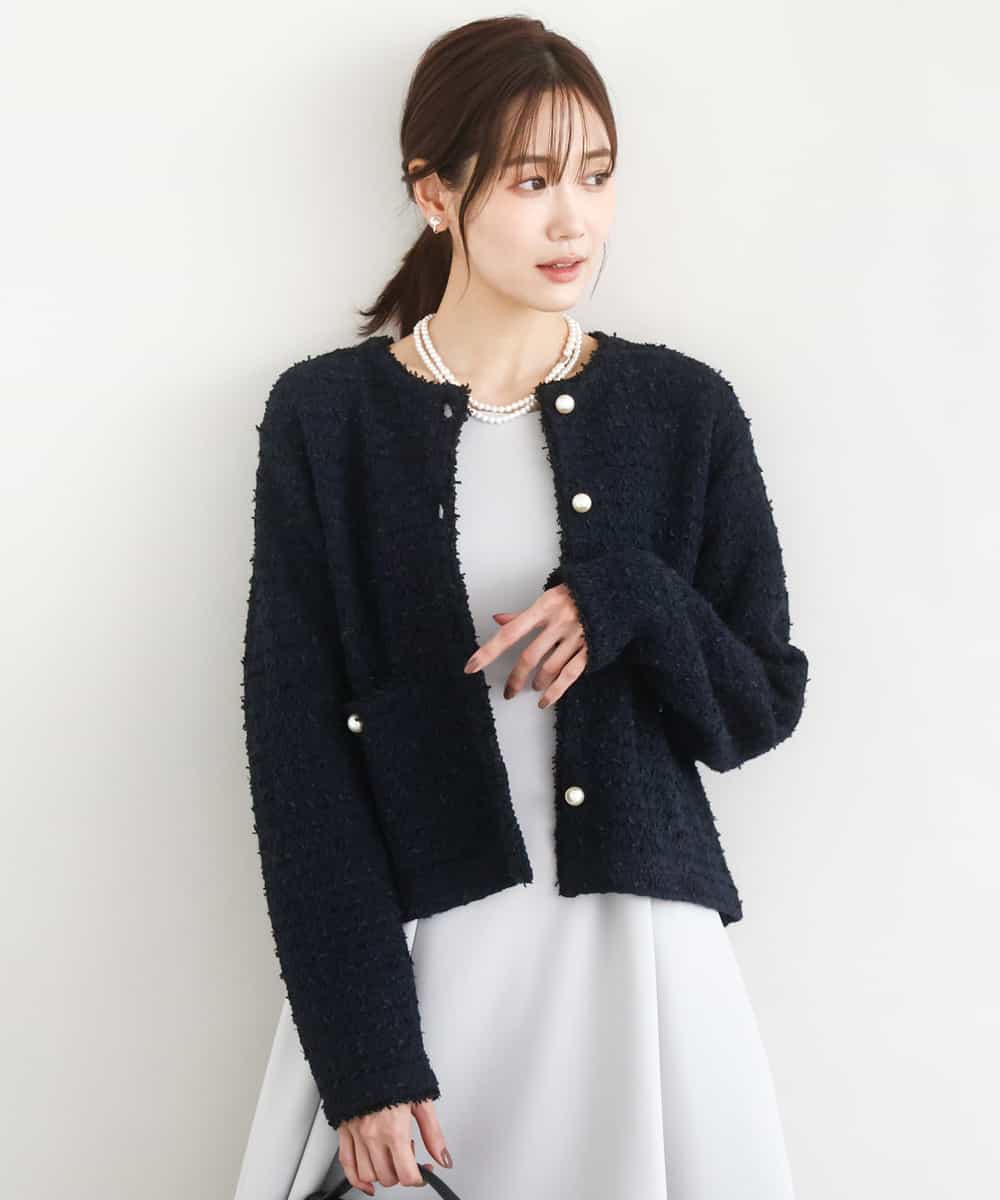 FKSDD10190 MK MICHEL KLEIN(MK ミッシェルクラン) [洗える]ニットツィードジャケット ネイビー