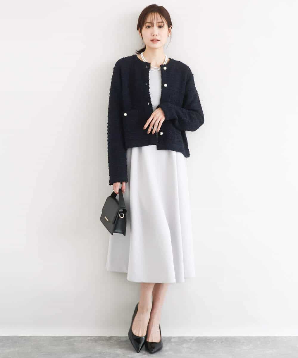 FKSDD10190 MK MICHEL KLEIN(MK ミッシェルクラン) [洗える]ニットツィードジャケット ネイビー