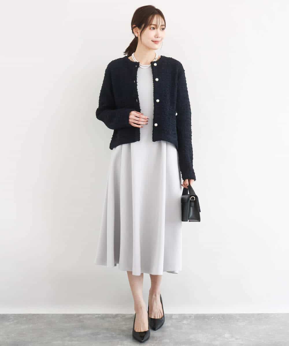 FKSDD10190 MK MICHEL KLEIN(MK ミッシェルクラン) [洗える]ニットツィードジャケット ネイビー