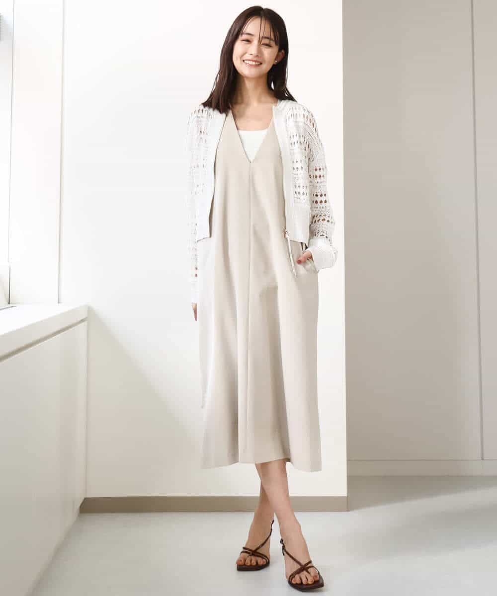FKSGA30170 MK MICHEL KLEIN(MK ミッシェルクラン) かぎ針風編みニットブルゾン/洗える アクアブルー