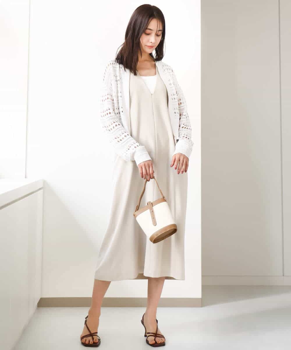 FKSGA30170 MK MICHEL KLEIN(MK ミッシェルクラン) かぎ針風編みニットブルゾン/洗える アクアブルー