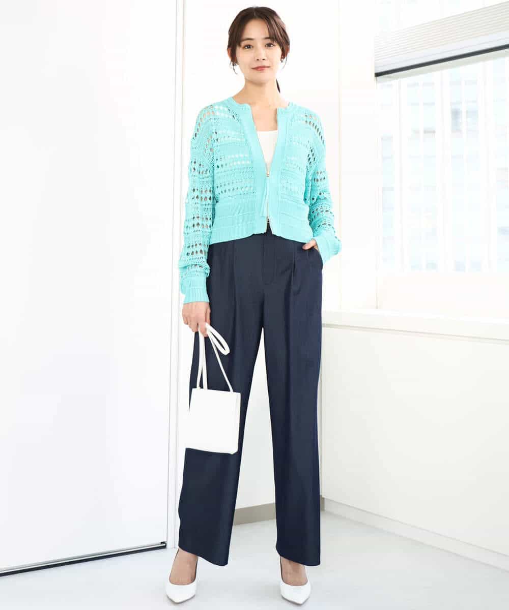 FKSGA30170 MK MICHEL KLEIN(MK ミッシェルクラン) かぎ針風編みニットブルゾン/洗える アクアブルー