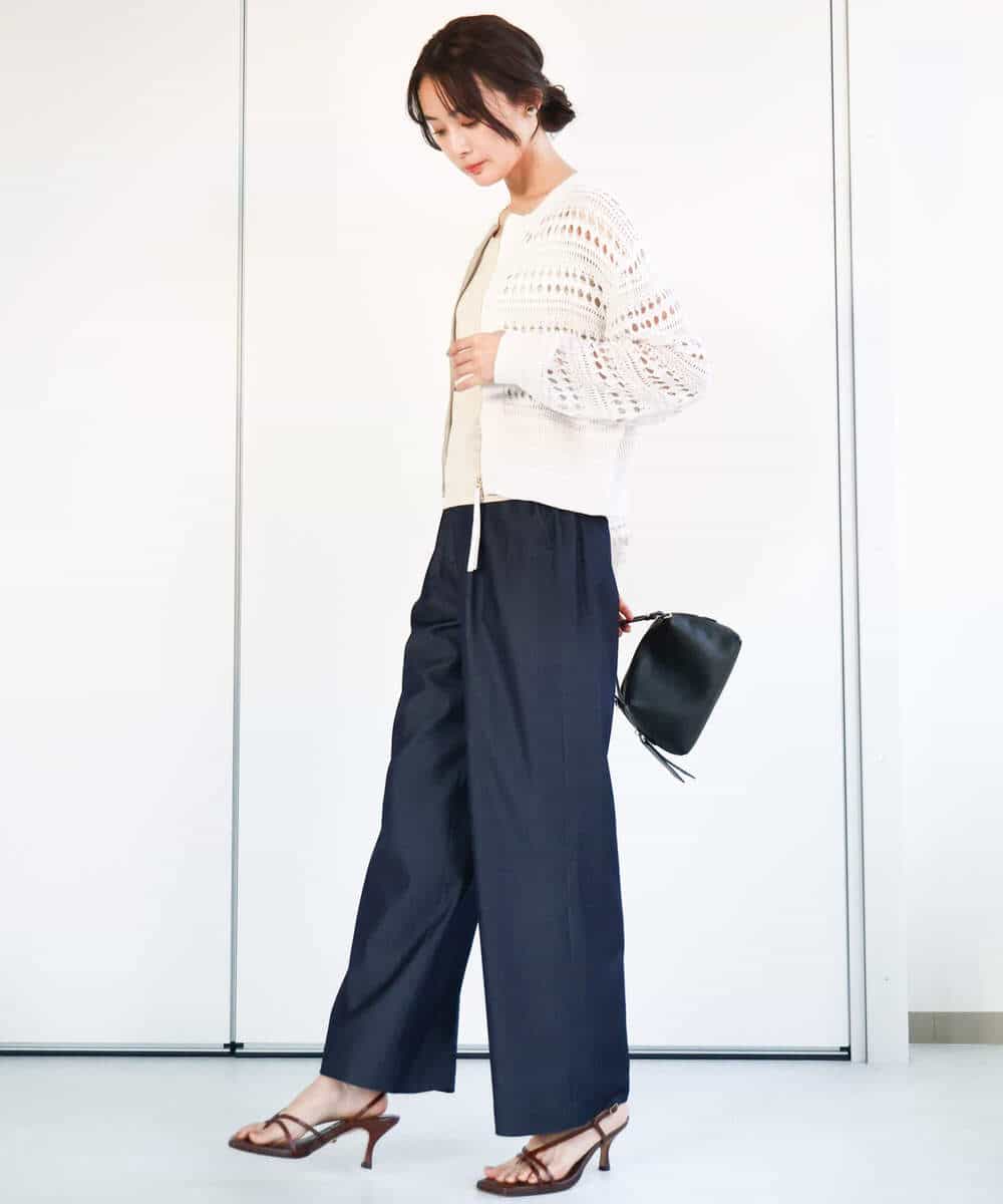 FKSGA30170 MK MICHEL KLEIN(MK ミッシェルクラン) かぎ針風編みニットブルゾン/洗える アクアブルー