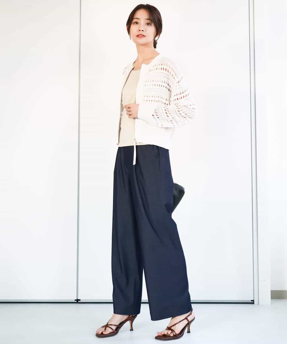 FKSGA30170 MK MICHEL KLEIN(MK ミッシェルクラン) かぎ針風編みニットブルゾン/洗える アクアブルー