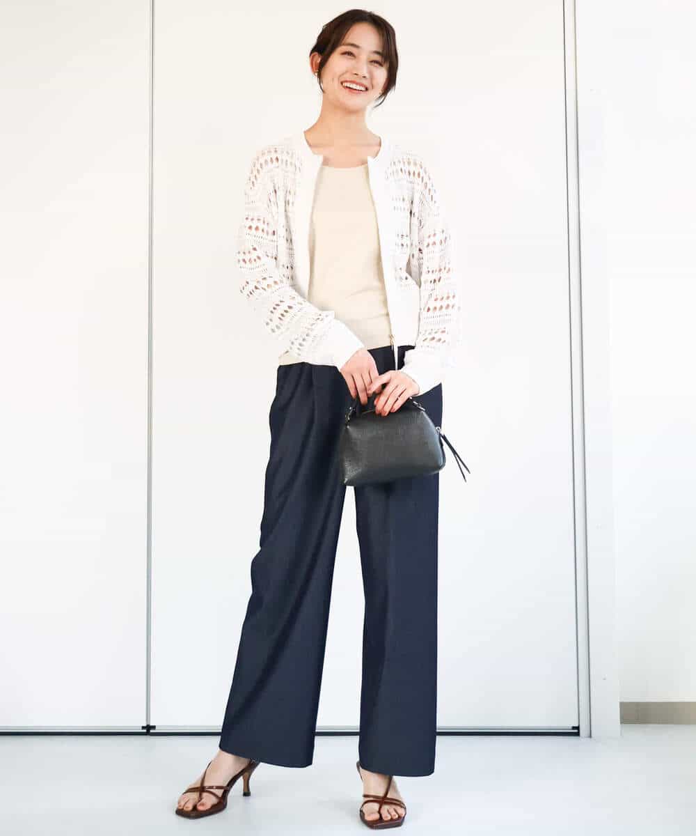FKSGA30170 MK MICHEL KLEIN(MK ミッシェルクラン) かぎ針風編みニットブルゾン/洗える アクアブルー