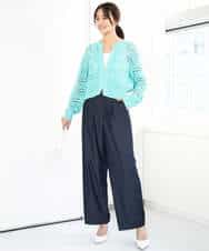 FKSGA30170 MK MICHEL KLEIN(MK ミッシェルクラン) かぎ針風編みニットブルゾン/洗える アクアブルー