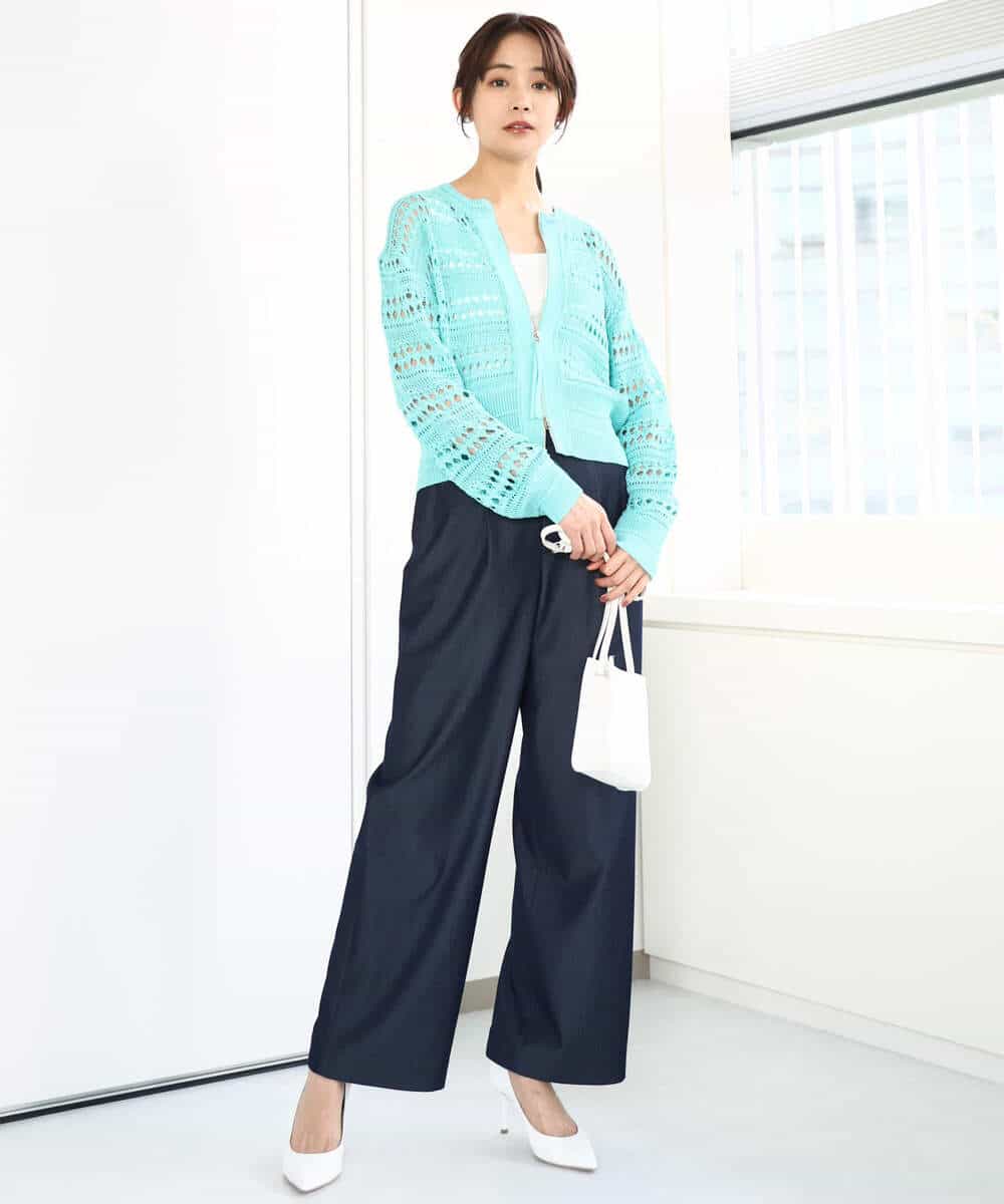 FKSGA30170 MK MICHEL KLEIN(MK ミッシェルクラン) かぎ針風編みニットブルゾン/洗える アクアブルー