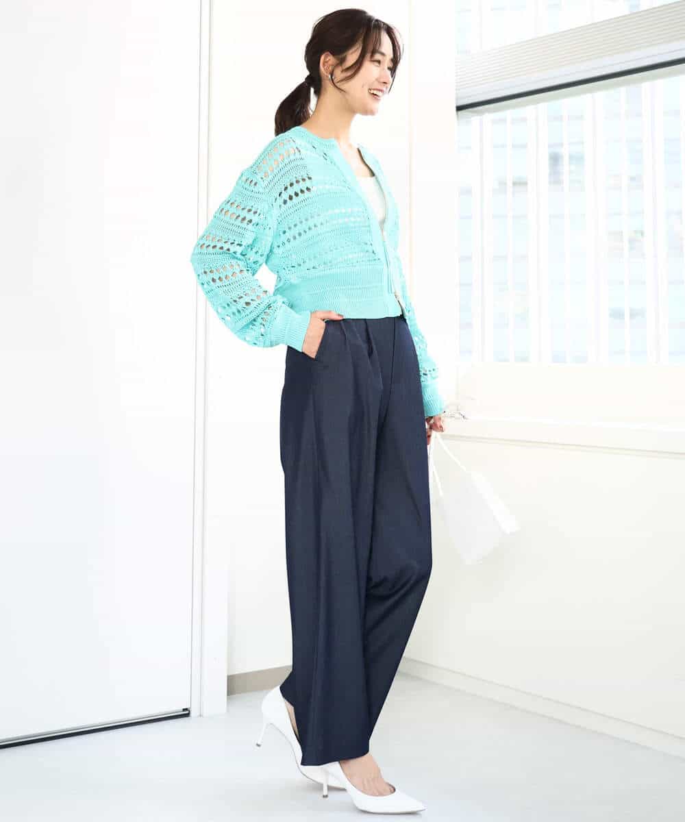 FKSGA30170 MK MICHEL KLEIN(MK ミッシェルクラン) かぎ針風編みニットブルゾン/洗える アクアブルー