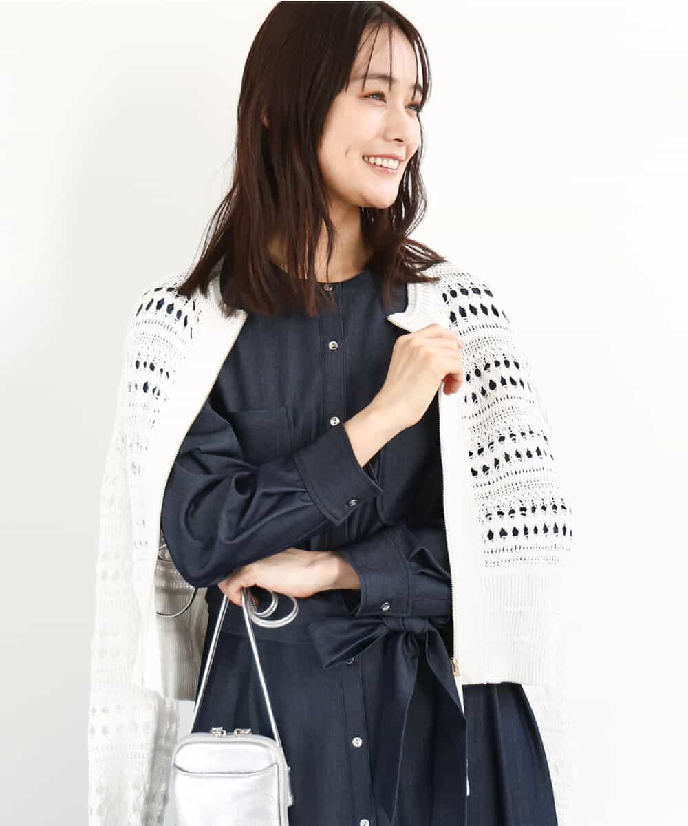 FKSGA30170 MK MICHEL KLEIN(MK ミッシェルクラン) かぎ針風編みニットブルゾン/洗える ホワイト