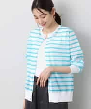 FKSGA32150 MK MICHEL KLEIN(MK ミッシェルクラン) シアーボーダーニットカーディガン/洗える アクアブルー