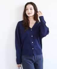 FKSGD21160 MK MICHEL KLEIN(MK ミッシェルクラン) [洗える]ドット釦Vネックカーディガン(無地・ボーダー) ネイビー（無地）