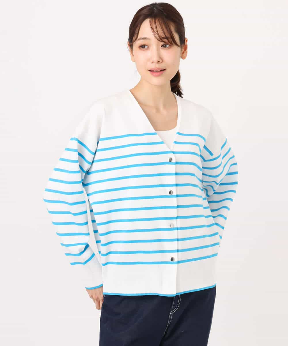 FKSGD21160 MK MICHEL KLEIN(MK ミッシェルクラン) [洗える]ドット釦Vネックカーディガン(無地・ボーダー) パープル（無地）