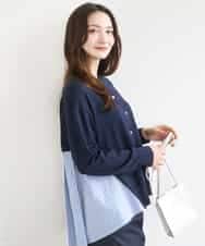 FKSGD30170 MK MICHEL KLEIN(MK ミッシェルクラン) [洗える]ストライプ切替えデザインニット ネイビー