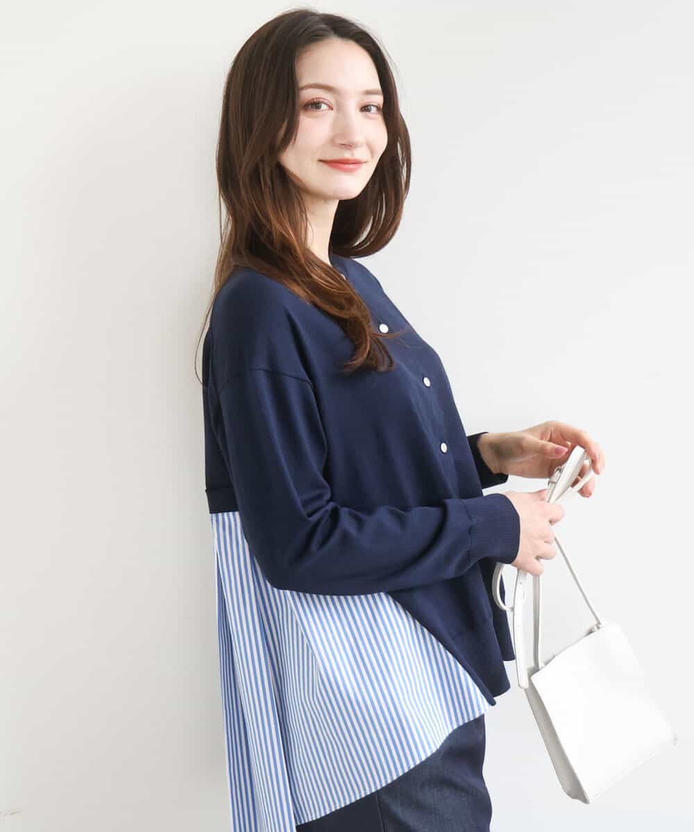 FKSGD30170 MK MICHEL KLEIN(MK ミッシェルクラン) [洗える]ストライプ切替えデザインニット ネイビー