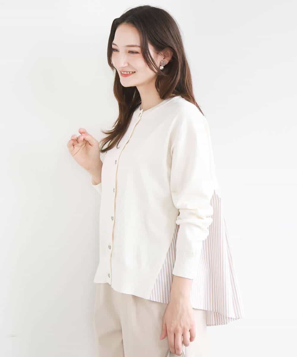 FKSGD30170 MK MICHEL KLEIN(MK ミッシェルクラン) [洗える]ストライプ切替えデザインニット アイボリー