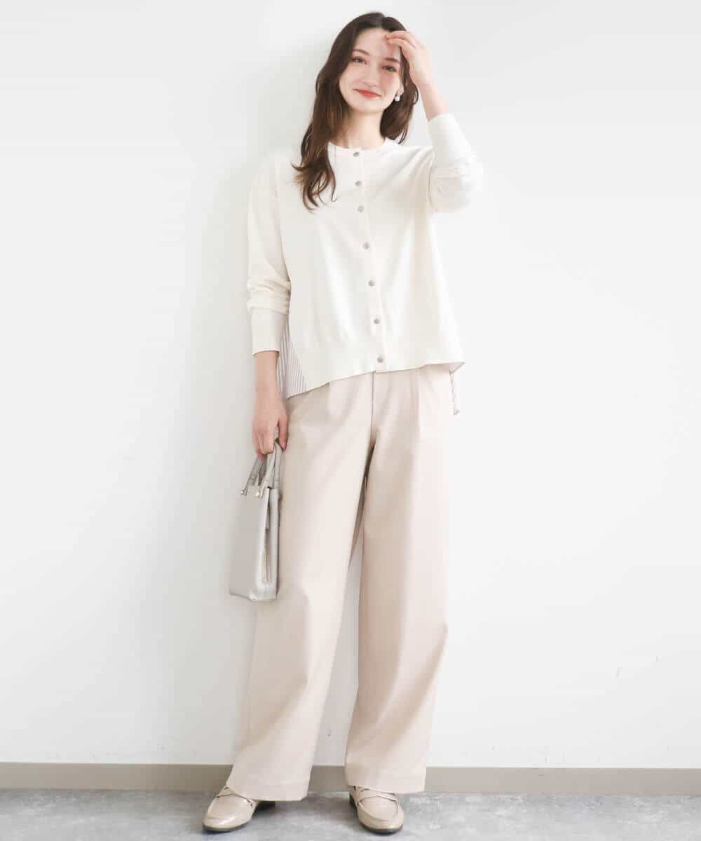 FKSGD30170 MK MICHEL KLEIN(MK ミッシェルクラン) [洗える]ストライプ切替えデザインニット アイボリー
