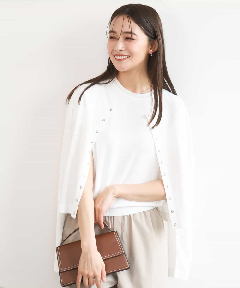 FKSGD40140 MK MICHEL KLEIN(MK ミッシェルクラン) [UVカット/接触冷感/洗える]ドット釦ニットカーディガン ホワイト