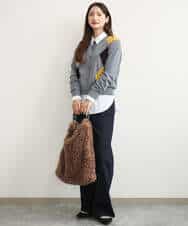 FKSJD30160 MK MICHEL KLEIN(MK ミッシェルクラン) [洗える]配色アーガイル柄ニットカーディガン グレー