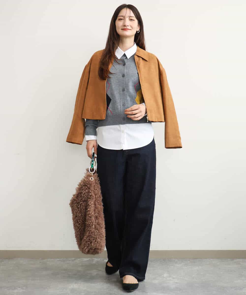 FKSJD30160 MK MICHEL KLEIN(MK ミッシェルクラン) [洗える]配色アーガイル柄ニットカーディガン グレー