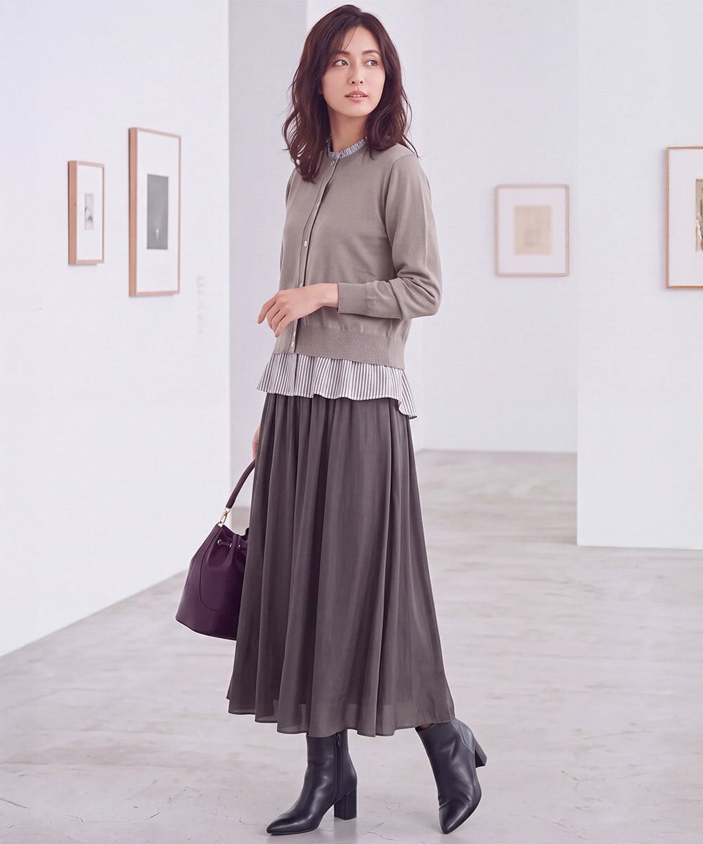 FKSJD31160 MK MICHEL KLEIN(MK ミッシェルクラン) [洗える]フリルレイヤードニットカーディガン ネイビー