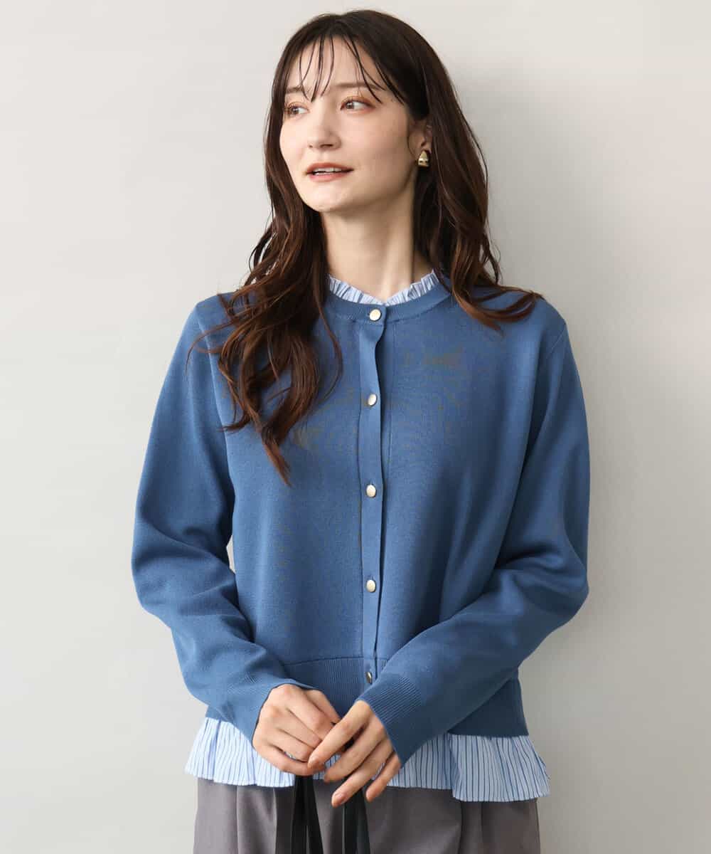 FKSJD31160 MK MICHEL KLEIN(MK ミッシェルクラン) [洗える]フリルレイヤードニットカーディガン ブルー