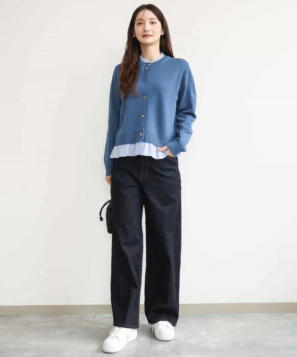 FKSJD31160 MK MICHEL KLEIN(MK ミッシェルクラン) [洗える]フリルレイヤードニットカーディガン ネイビー
