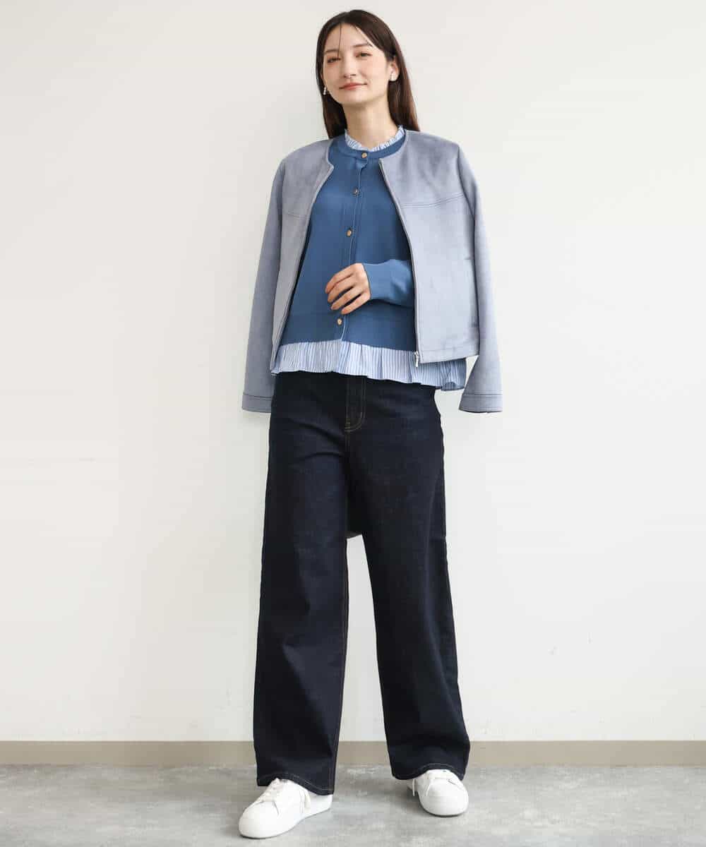 FKSJD31160 MK MICHEL KLEIN(MK ミッシェルクラン) [洗える]フリルレイヤードニットカーディガン ネイビー