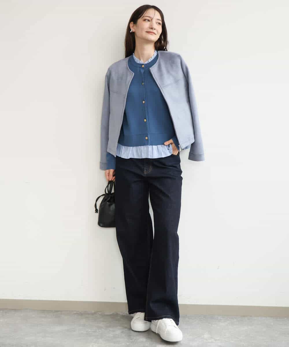 FKSJD31160 MK MICHEL KLEIN(MK ミッシェルクラン) [洗える]フリルレイヤードニットカーディガン ネイビー