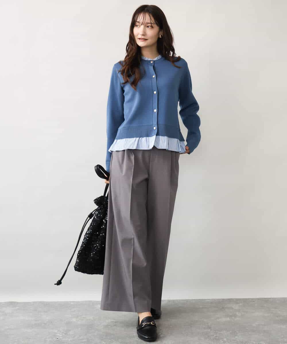 FKSJD31160 MK MICHEL KLEIN(MK ミッシェルクラン) [洗える]フリルレイヤードニットカーディガン ネイビー