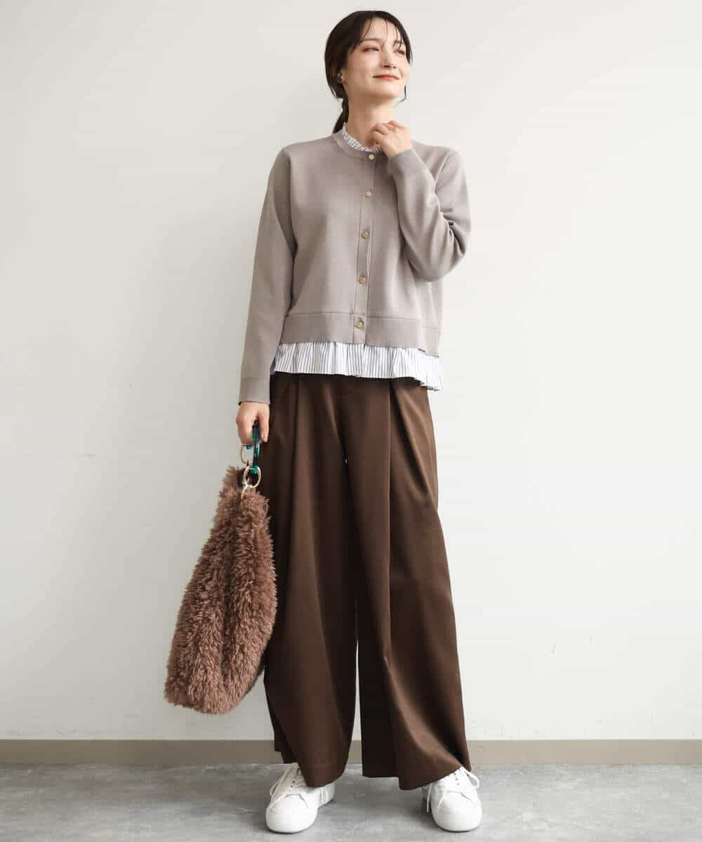 FKSJD31160 MK MICHEL KLEIN(MK ミッシェルクラン) [洗える]フリルレイヤードニットカーディガン ネイビー