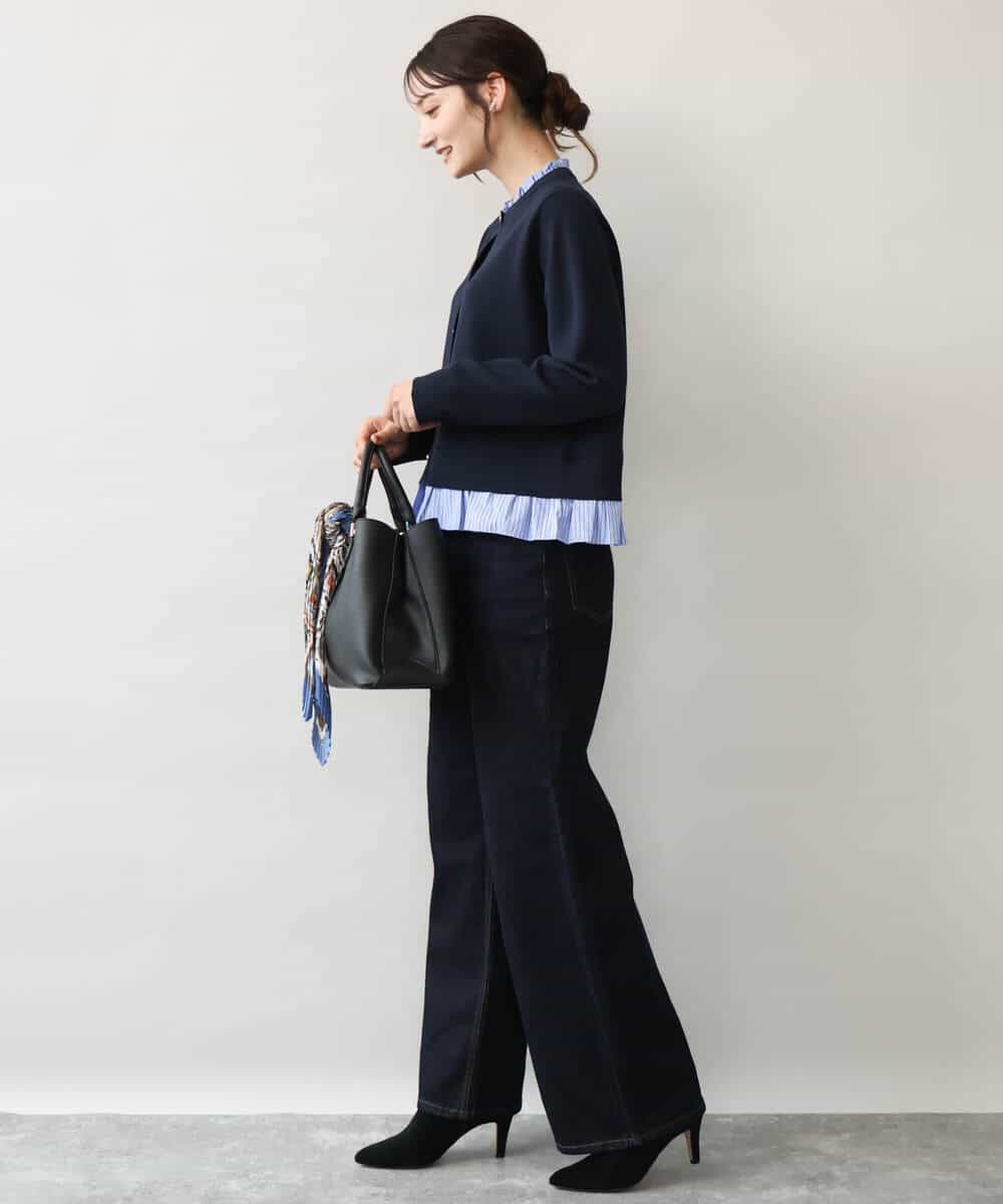 FKSJD31160 MK MICHEL KLEIN(MK ミッシェルクラン) [洗える]フリルレイヤードニットカーディガン ネイビー