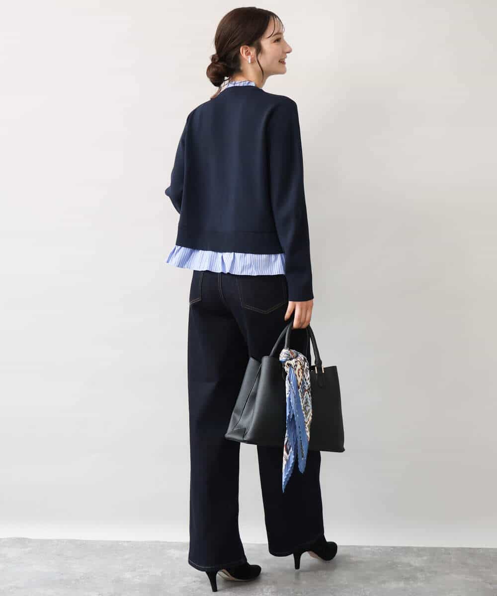 FKSJD31160 MK MICHEL KLEIN(MK ミッシェルクラン) [洗える]フリルレイヤードニットカーディガン ネイビー
