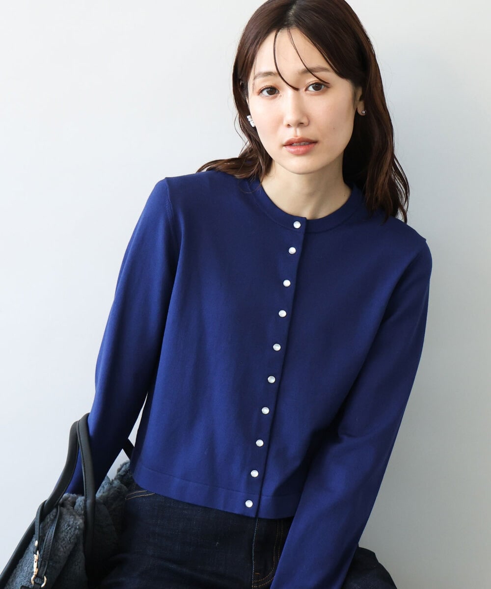 FKSJD33150 MK MICHEL KLEIN(MK ミッシェルクラン) [洗える]ドット釦コンパクトニットカーディガン ブルー