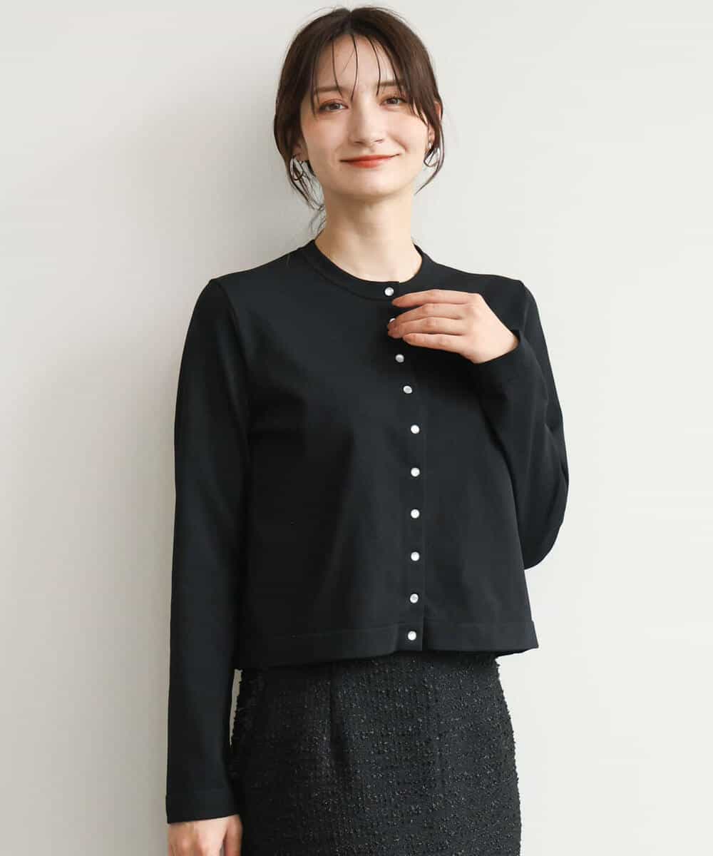 FKSJD33150 MK MICHEL KLEIN(MK ミッシェルクラン) [洗える]ドット釦コンパクトニットカーディガン ブラック