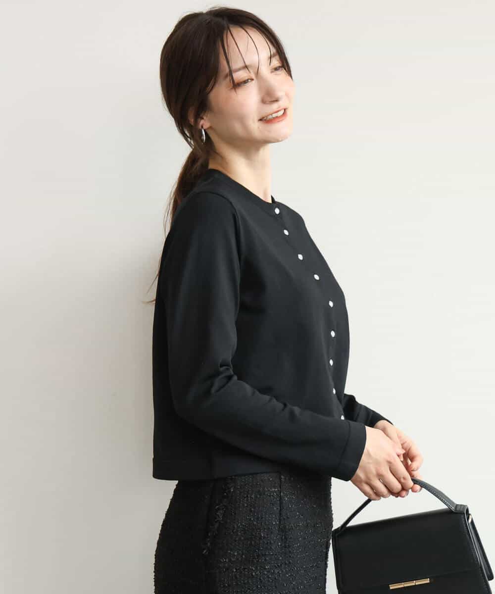 FKSJD33150 MK MICHEL KLEIN(MK ミッシェルクラン) [洗える]ドット釦コンパクトニットカーディガン ブラック