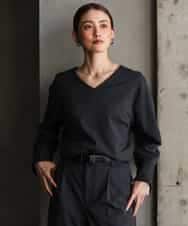 FMBAG21230 MICHEL KLEIN(ミッシェルクラン) [セットアップ対応]ラメストライプブラウス ネイビー